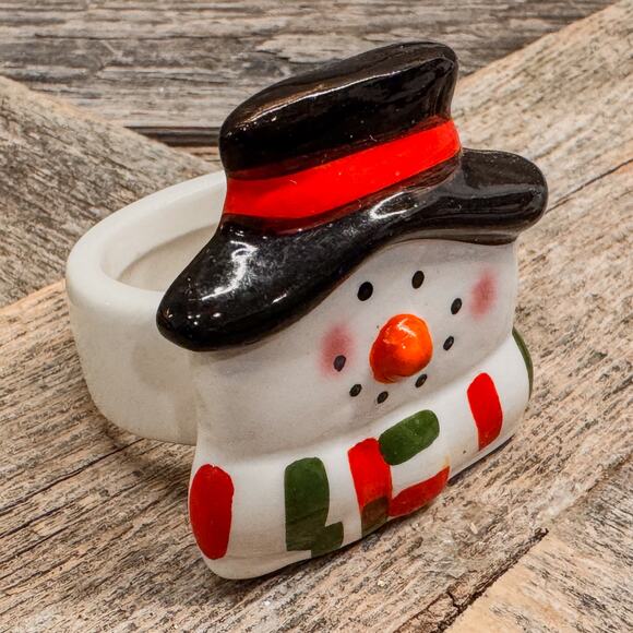 Set of 4, Ceramic Snowman Napkin Rings/Holders, Kitchen Christmas Holiday Decor - Picture 5 of 6